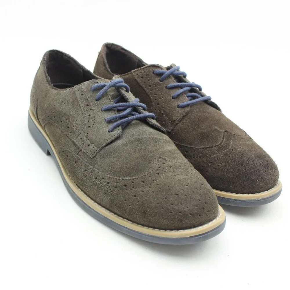 Sonoma Mens Brown Suede Leather Wing Tip Derby Shoes